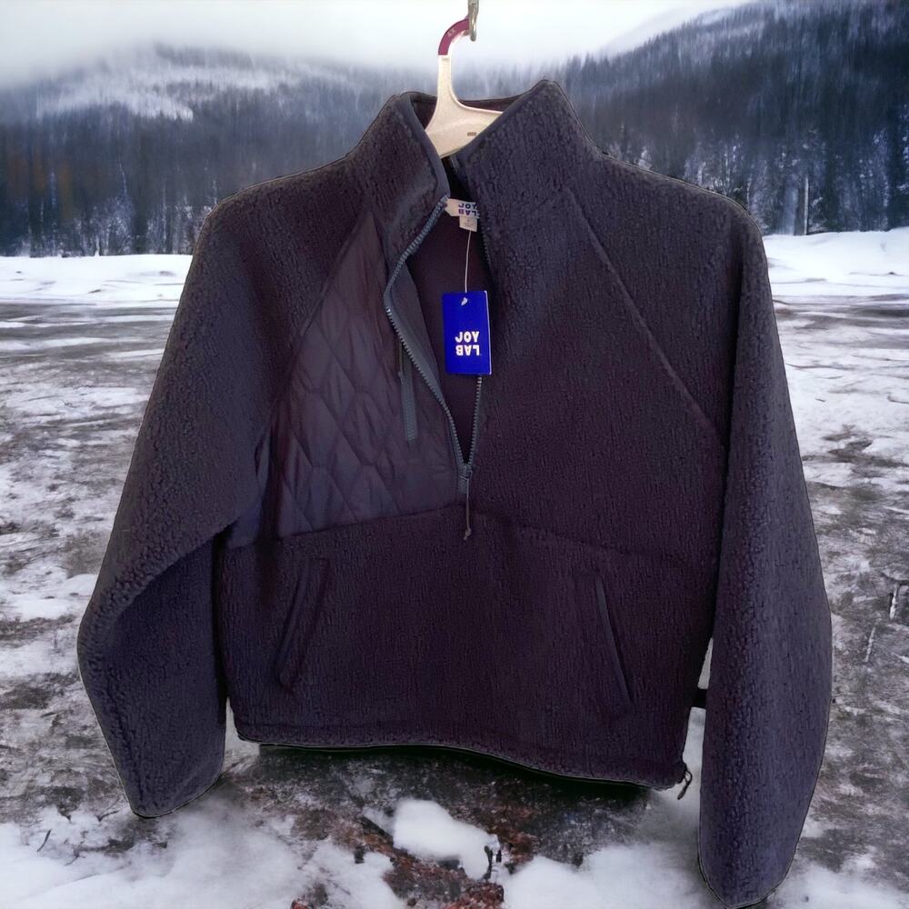 Joy Lab Sweatshirt Womens Size Small 1/2 Zip Sherpa Pullover Navy Blue NWT